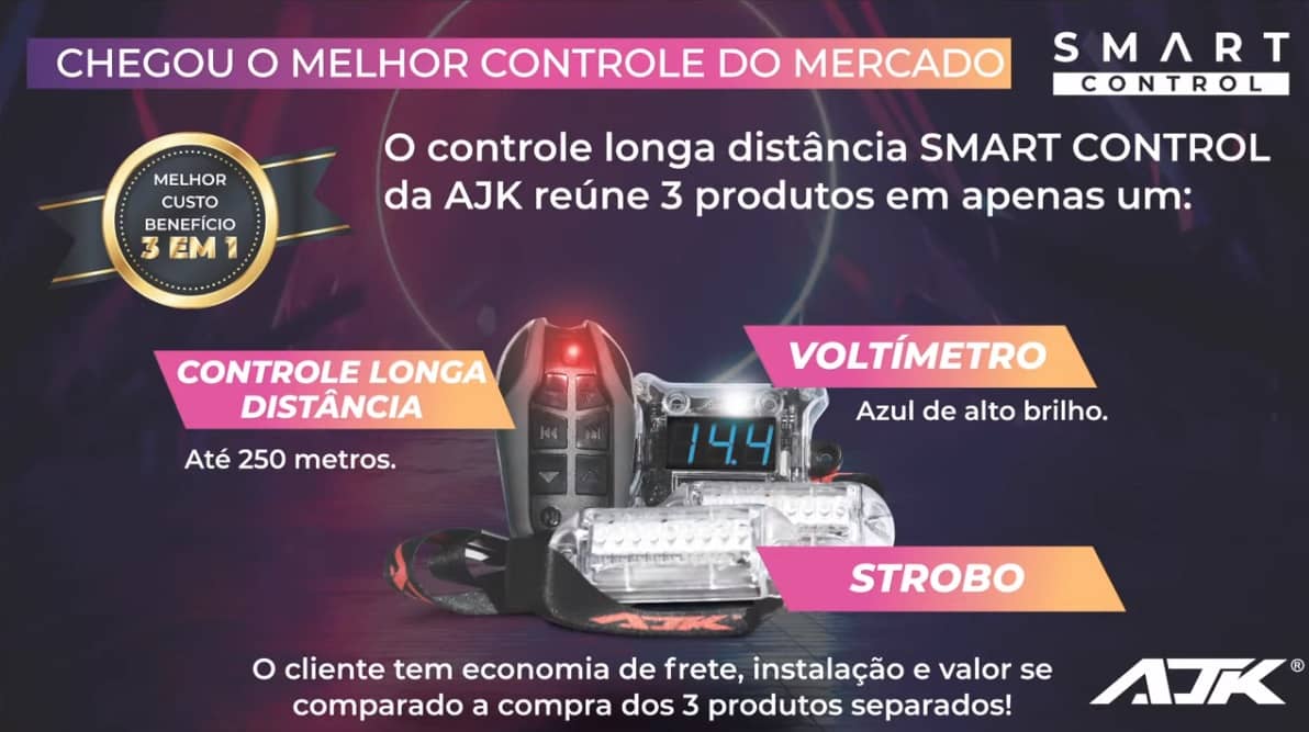 Kit Smart Control Ajk Voltímetro + Strobo + Controle Longa Distância 8