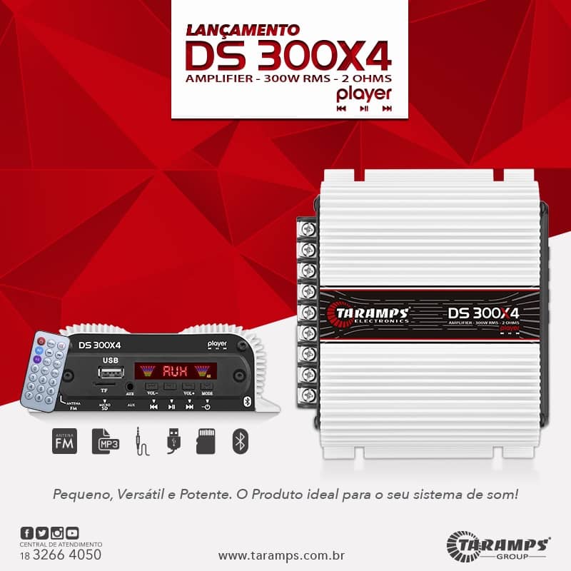 Módulo Amplificador Taramps DS300x4 Player 300 rms 4 canais 1