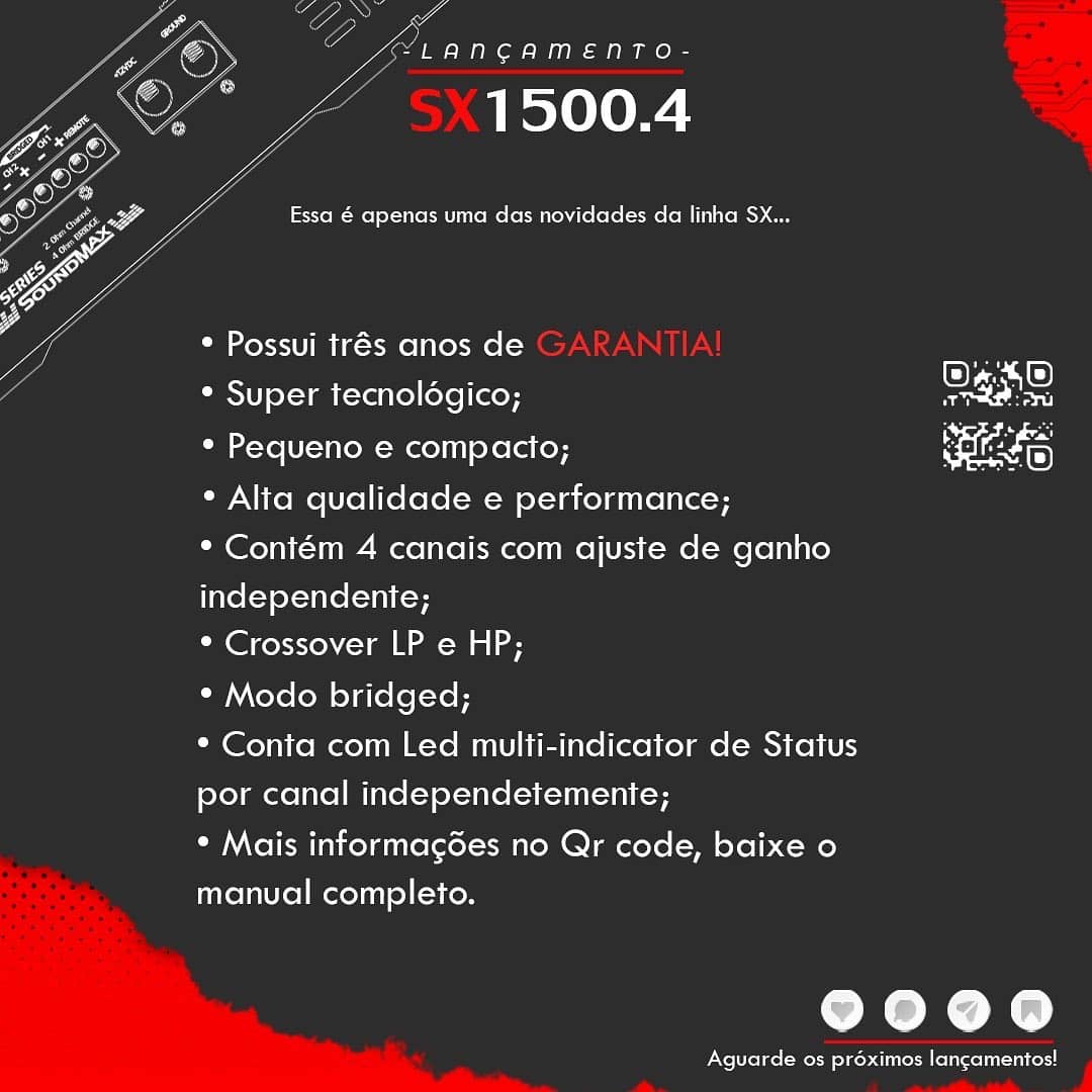 modulo amplificador soundmax sx1500 4 1500 rms 4 canais 2