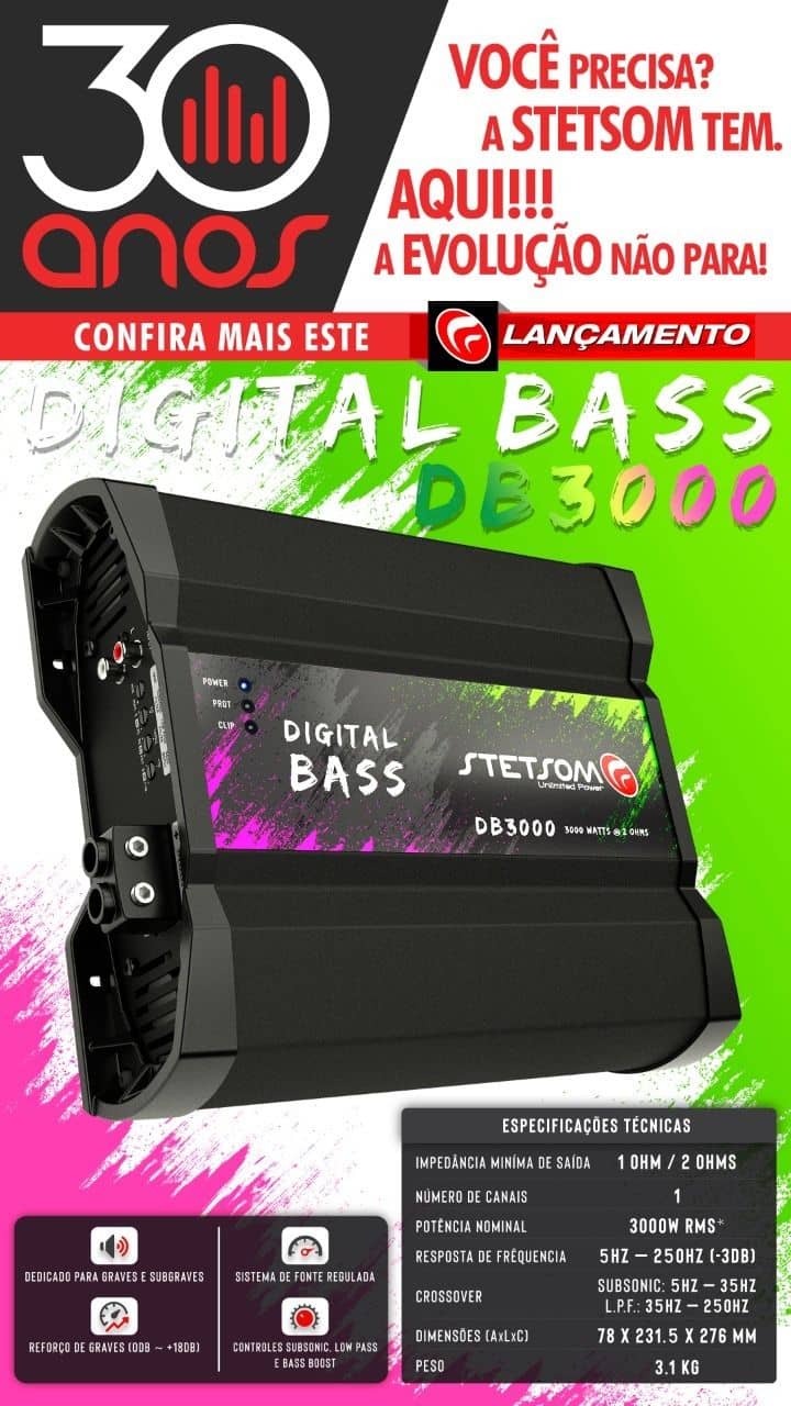 Módulo Amplificador Stetsom DB 3000 rms Digital Bass 1 canal 1