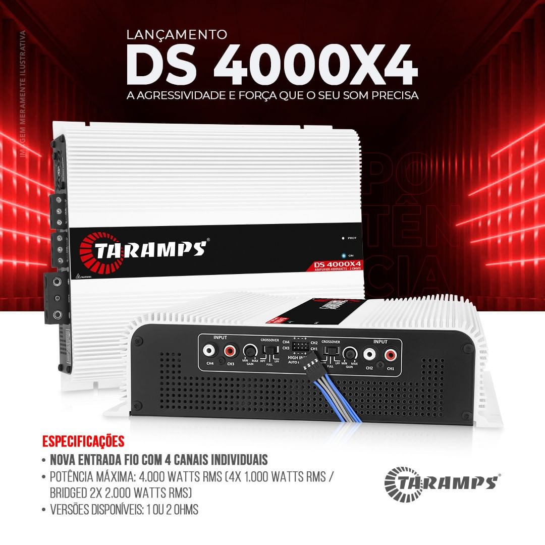 modulo amplificador taramps ds4000x4 4000 rms 4 canais 1 ou 2 ohms 9