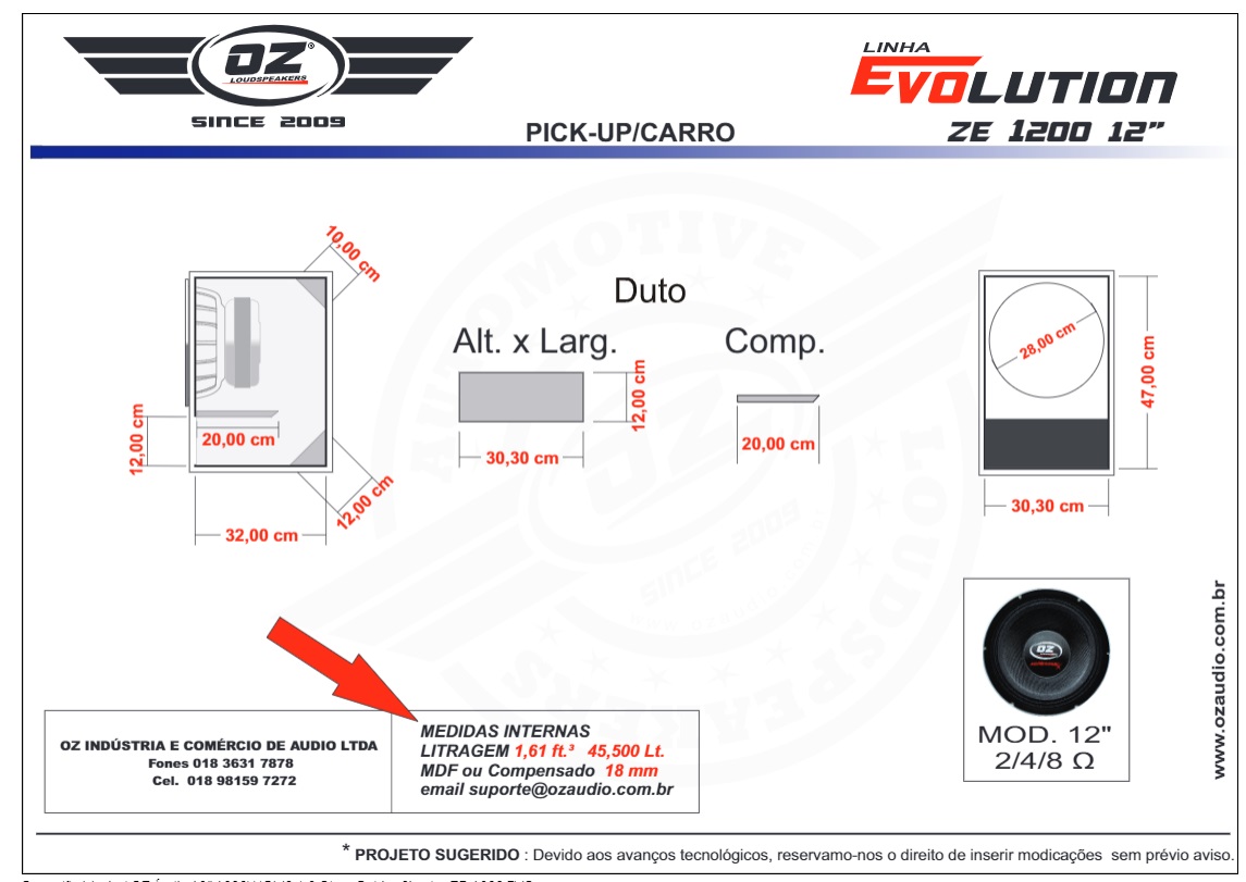 Caixa para Alto Falante Woofer 12 1000 1100 1200 1500 2200 2600 3200 rms 34 projeto de caixa oz agressive 12 polegadas 1200 rms pancadao duto regua